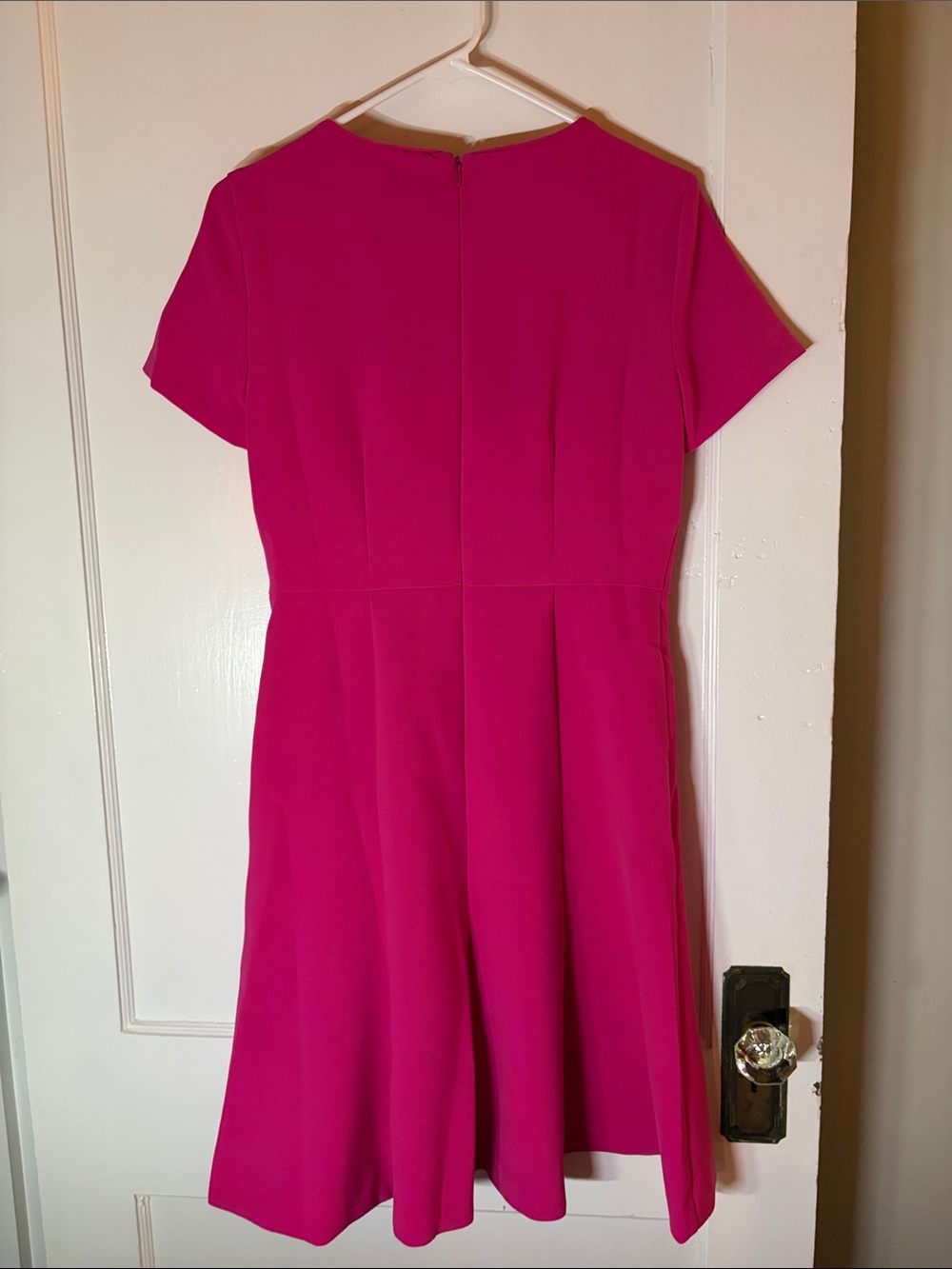 Ann Taylor Hot Pink Short-Sleeve Midi Fit-and-Flare Dress - Picture 2 of 4